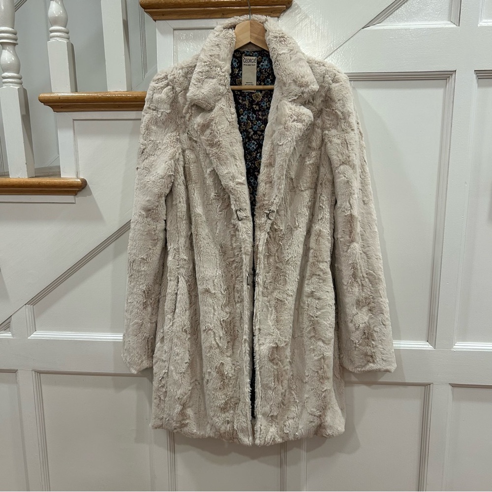 Georgie Women’s Faux Fur Coat Mid length Cream/ivory Soft Size 6